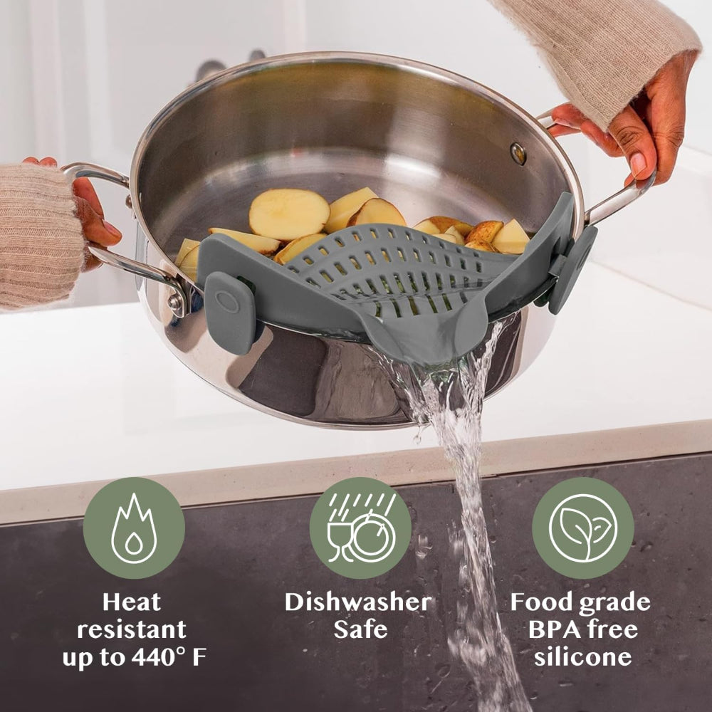 Silicone Clip On Pot Strainer For Pasta Veggies And Draining Water | Temsk