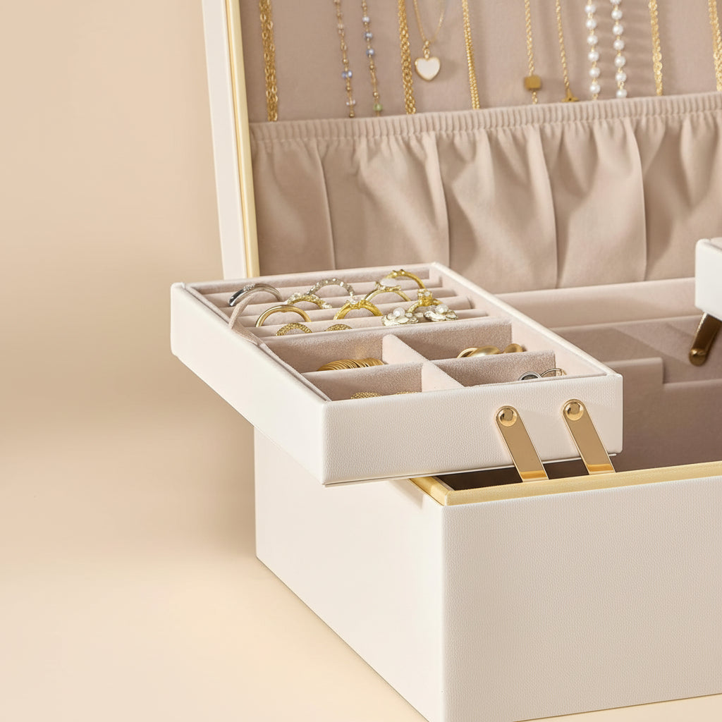 Mother's Day Jewelry Storage Box Organizer With Two Tier Tray | Temsk