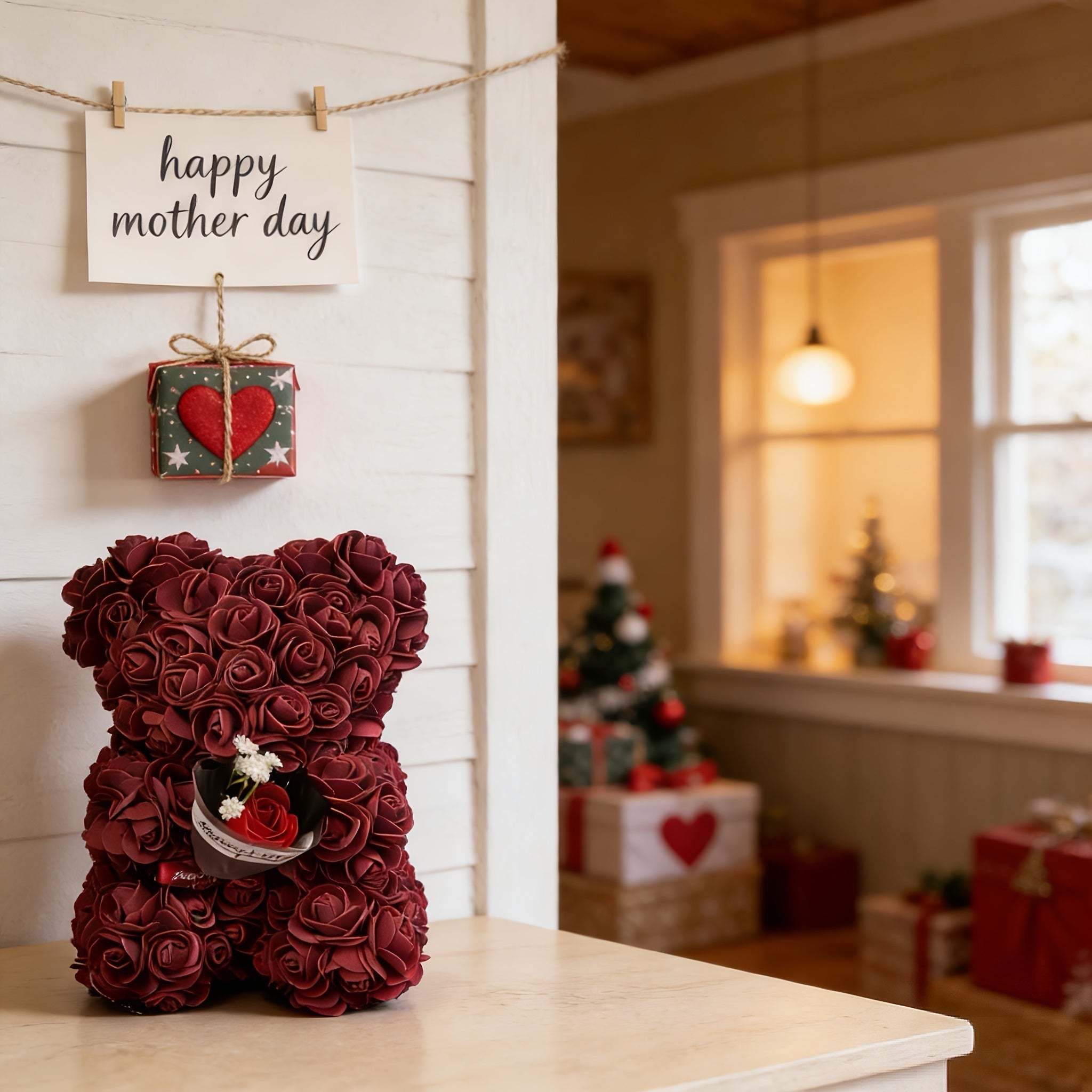 Mother's Day Rose Bear Decor For Tabletop Keepsake | Temsk