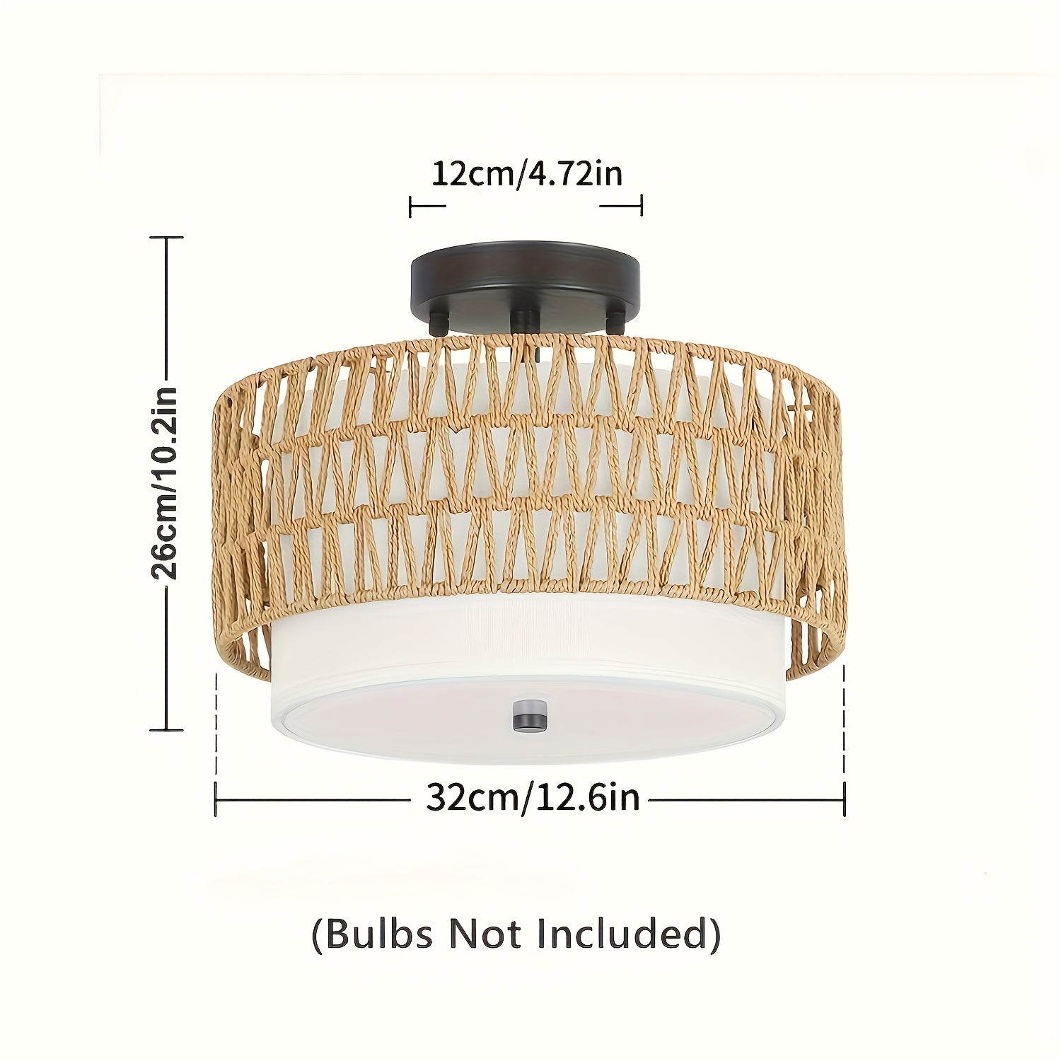Boho Rattan-Deckenleuchte mit Leinen-Schirm, halb eingelassen | Temsk