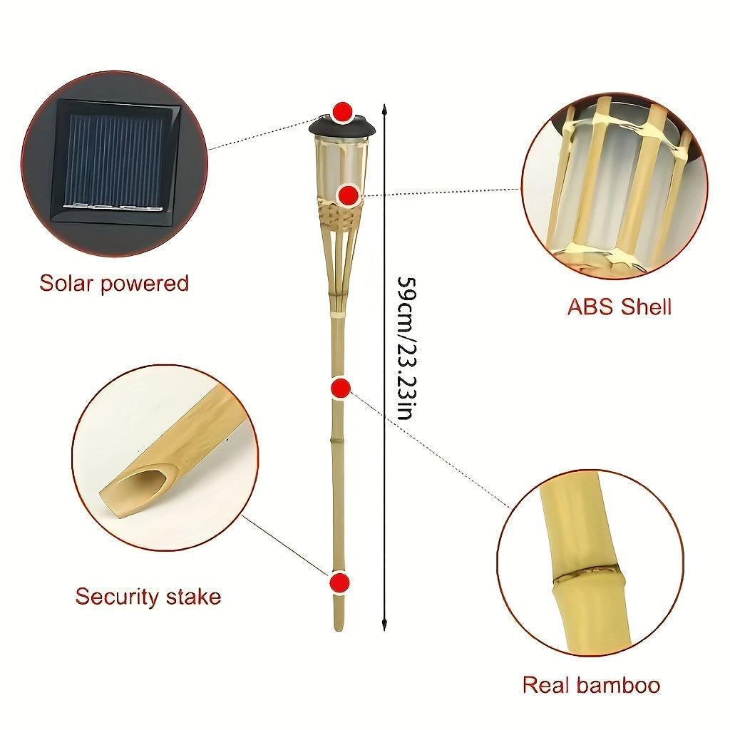 2-Pack Solar Bamboo Flame Lights With 12 LEDs, Outdoor Garden Lanterns | Temsk