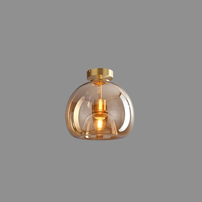 Retro bernsteinfarbene Glas-Pendelleuchte mit Blasenglas-Schirm | Temsk