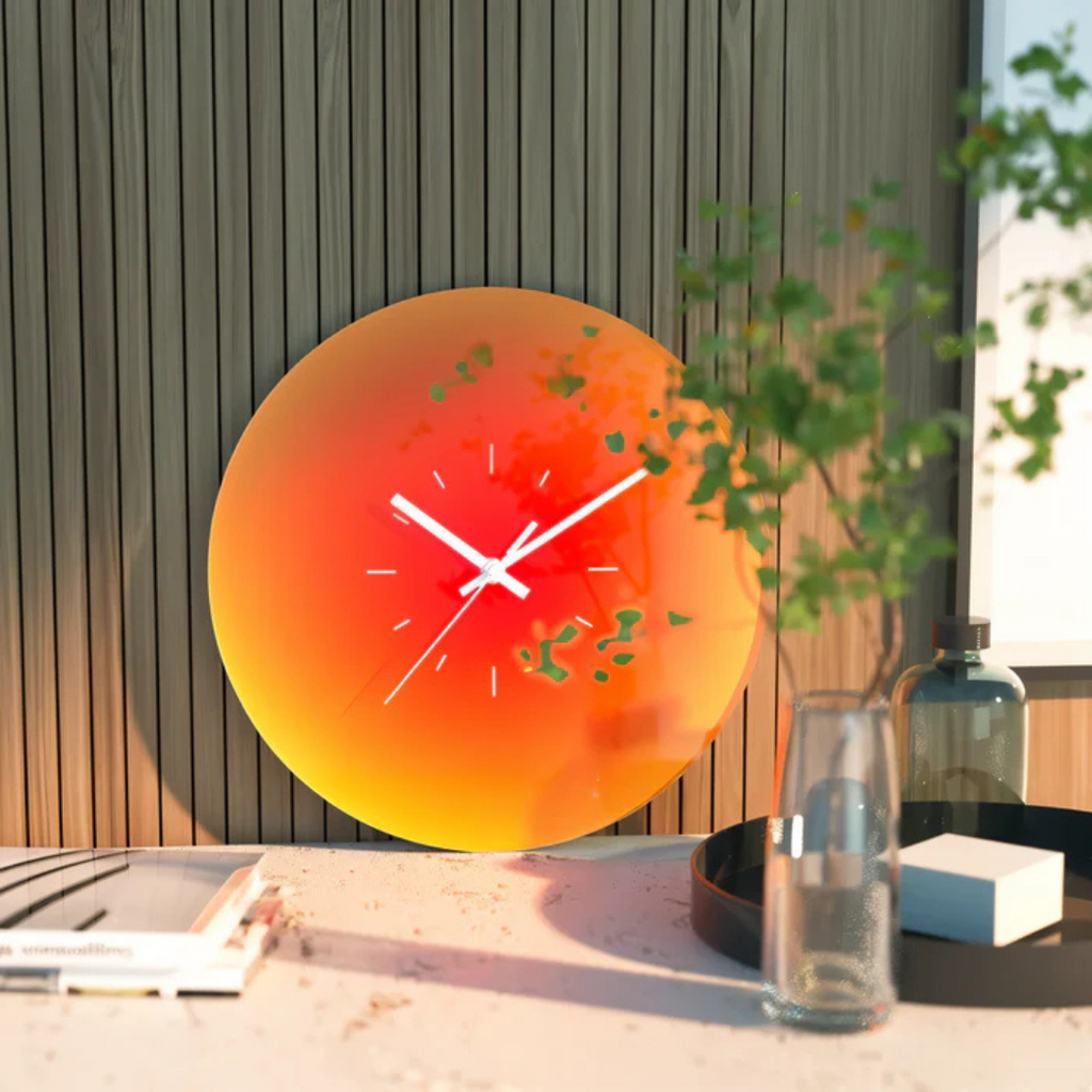 Sunset Glas Wanduhr mit Farbverlauf-Finish | Temsk