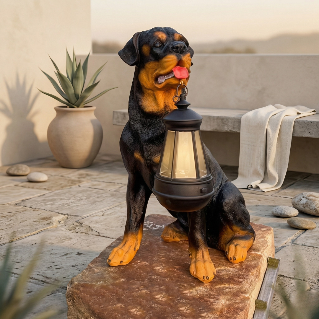 Solar Puppy Garden Ornament for Outdoor Patio and Garden Decor | Temsk