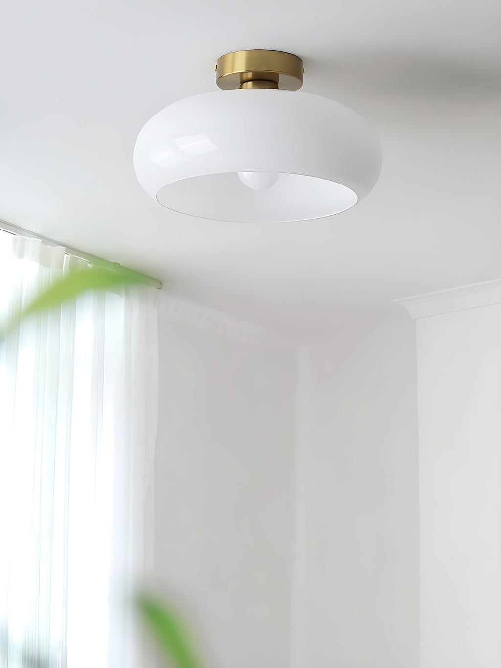Bauhaus Glass Disk Ceiling Light In Brass Or Chrome Finish, Orange-Yellow Or White Glass | Temsk