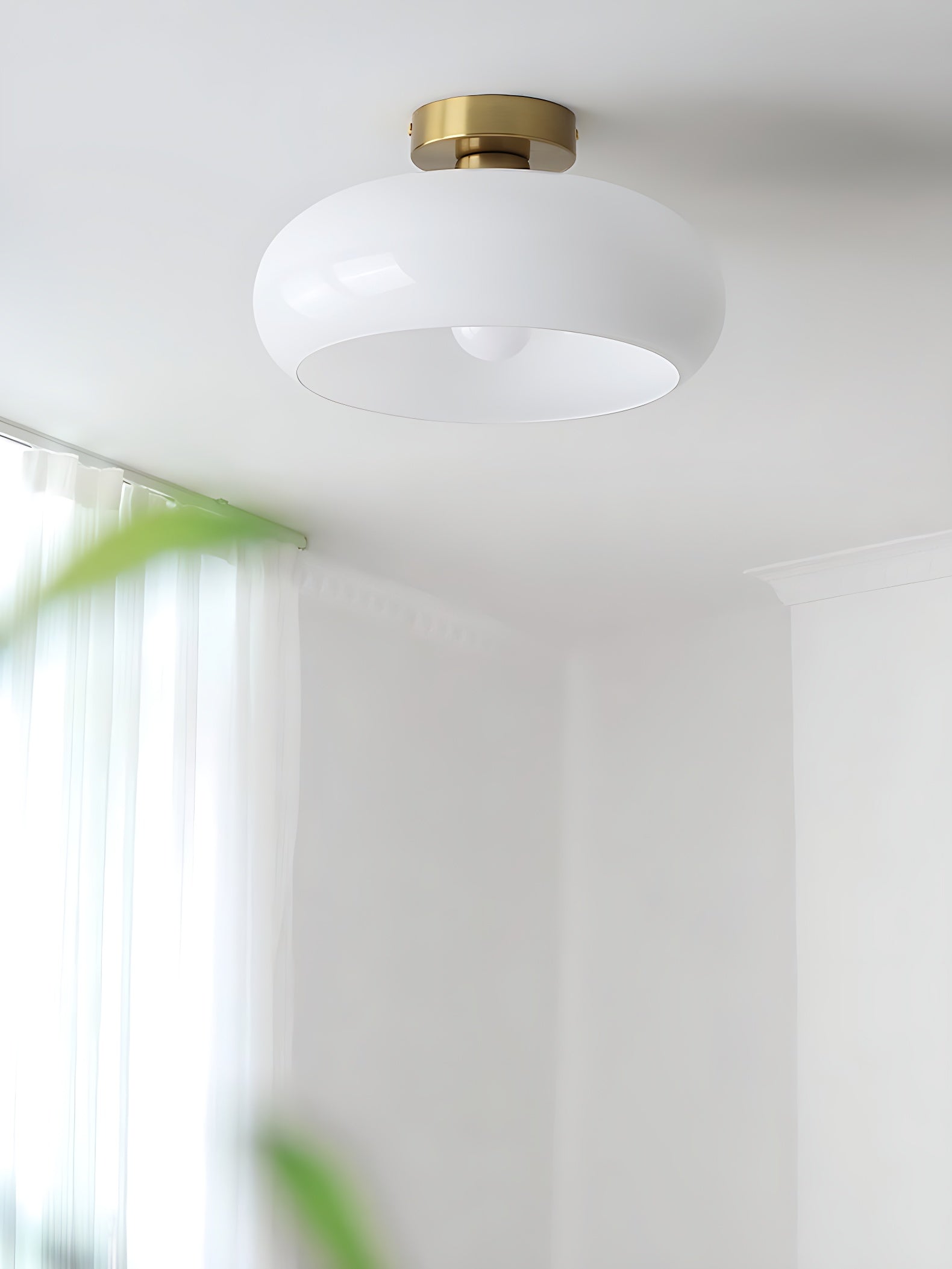 Bauhaus Glass Disk Ceiling Light In Brass Or Chrome Finish, Orange-Yellow Or White Glass | Temsk