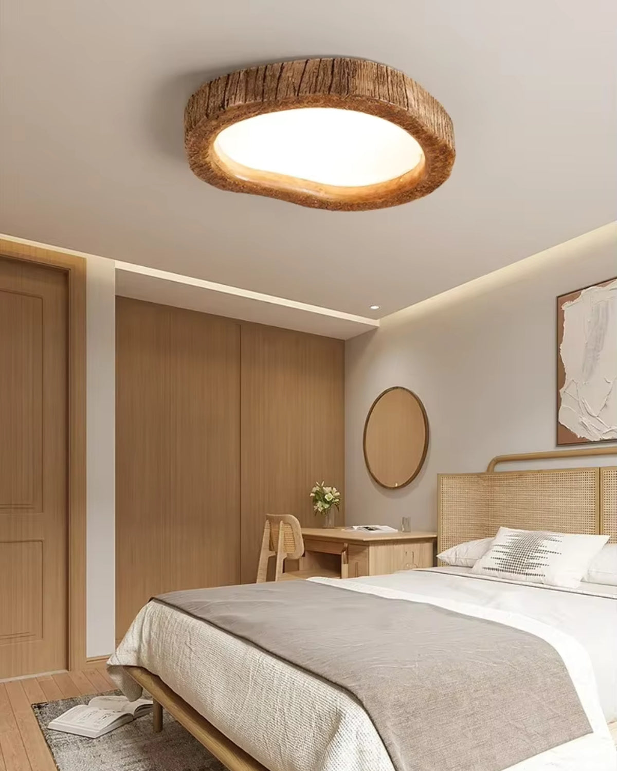 Le Halo Bois rustikale, holz-inspirierte LED-Deckenleuchte für gemütliche Räume | Temsk