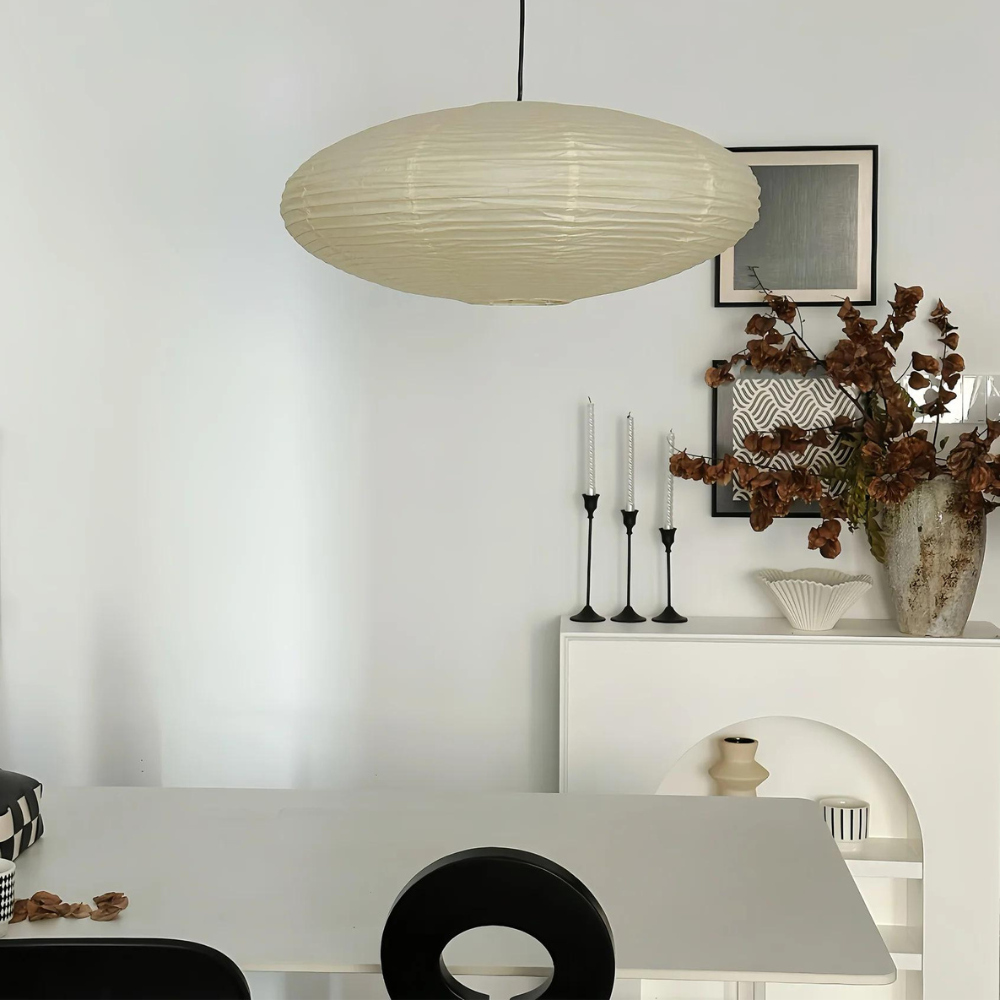 Mulberry papir Japandi loftslampe med geometrisk hvid LED 50/60 cm | Temsk
