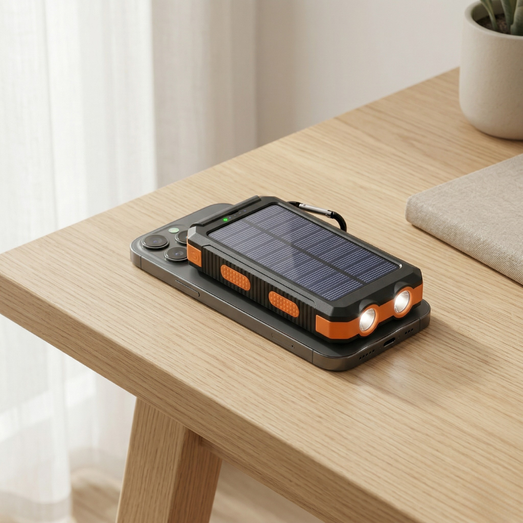 Solcelledrevet powerbank med LED-lys bærbar oplader til daglig brug | Temsk