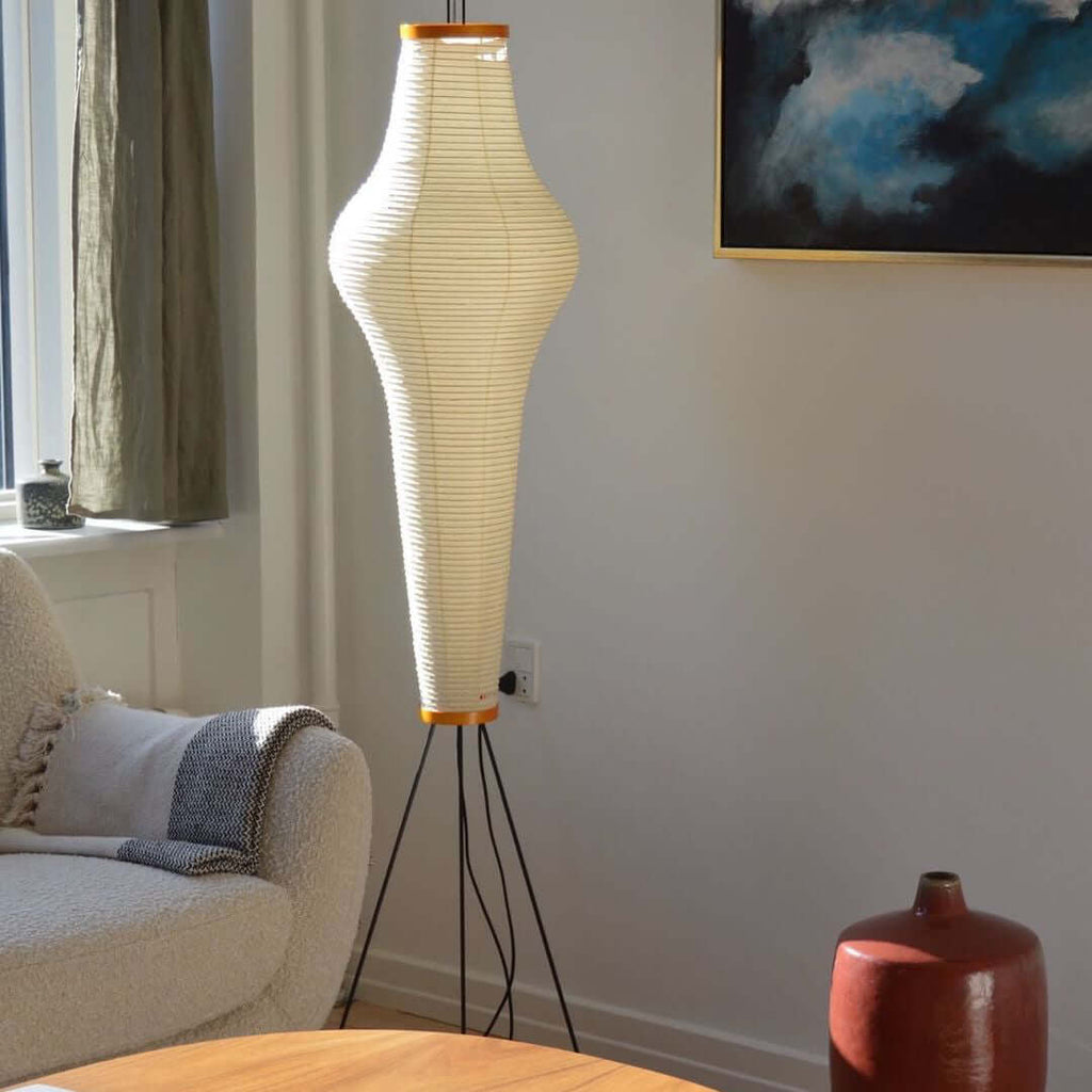 Rice Paper Floor Lamp With Sculptural Japanese Style Shade | Temsk