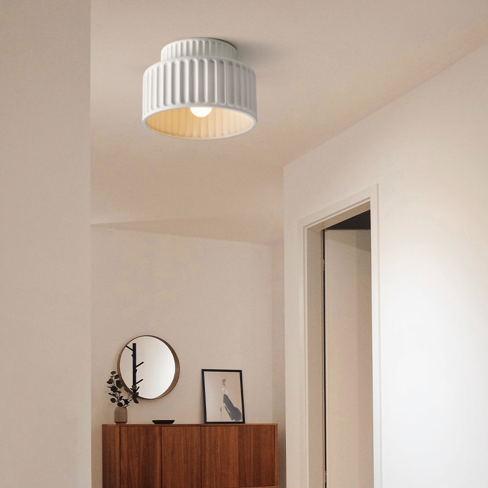 Ribbed Resin Ceiling Light E27 White Compact Retro Design Lamp For Living Room | Temsk
