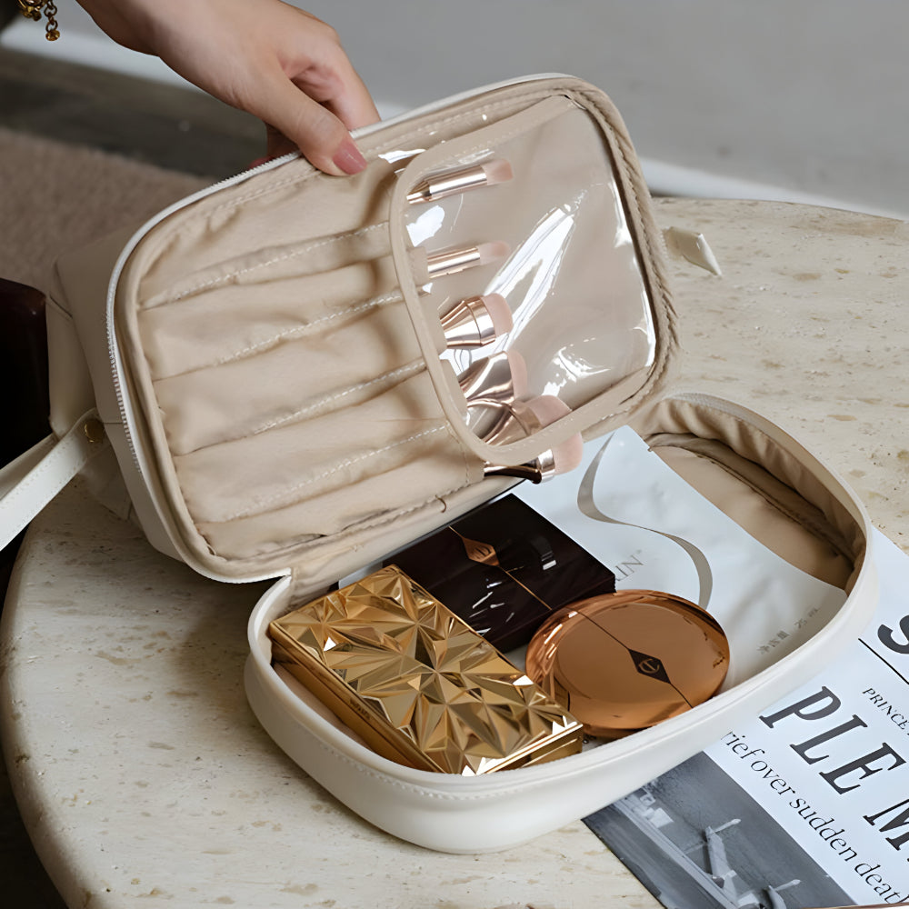 Travel Makeup Bag With PU Shell And Cosmetic Case Large Capacity | Temsk