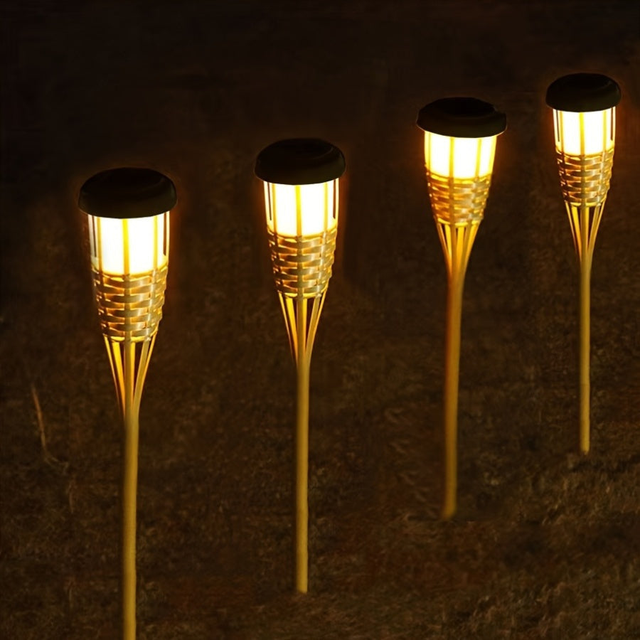 2-Pack Solar Bamboo Flame Lights With 12 LEDs, Outdoor Garden Lanterns | Temsk