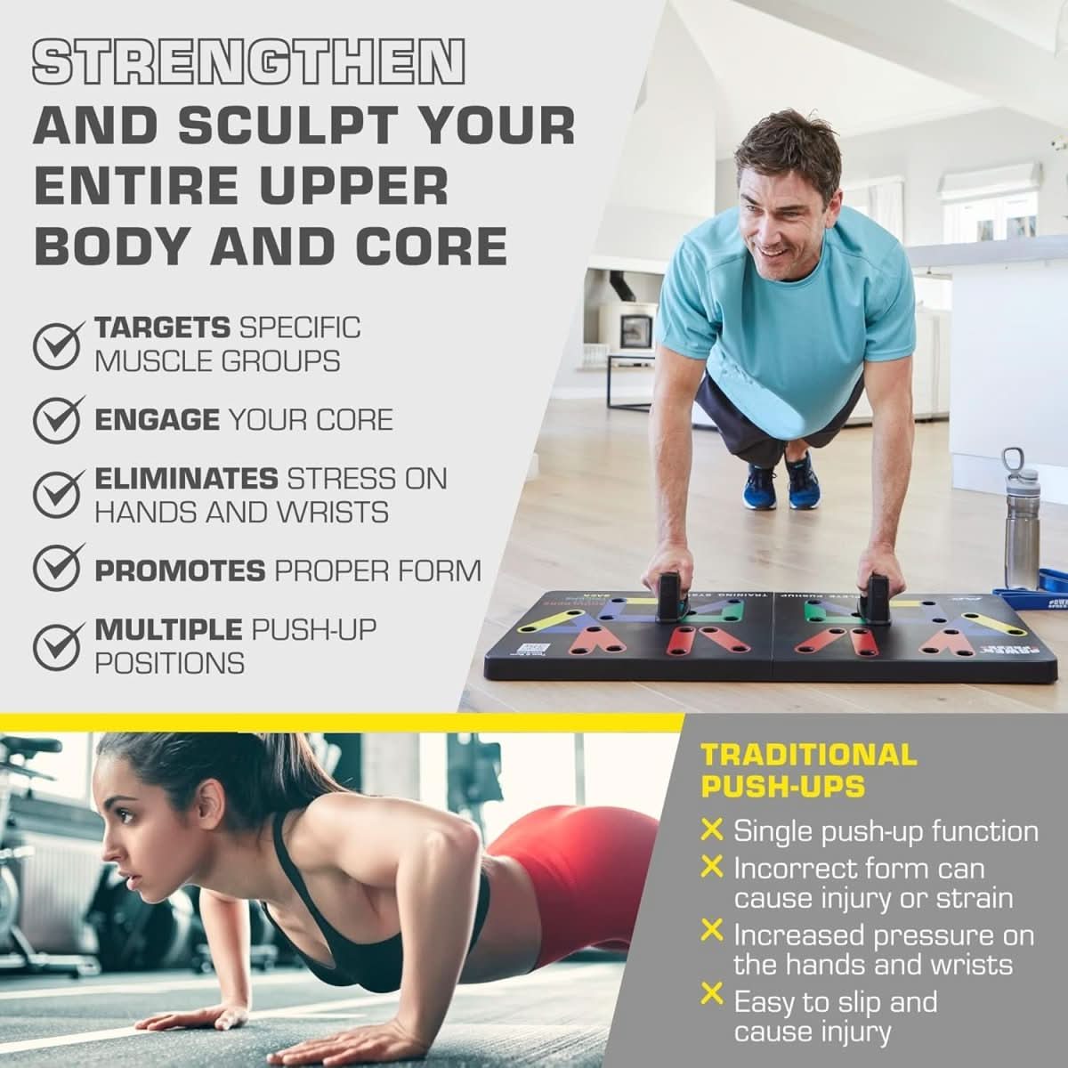 PulseFlex Foldable Push Up Board With 30 Positions For Targeted Muscle Training | Temsk