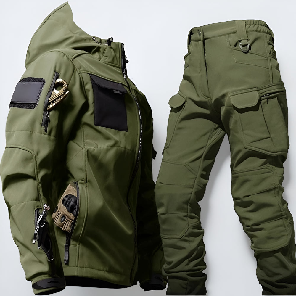 Pánský taktický outdoorový komplet bunda a kalhoty s kapucí a více kapsami | Temsk