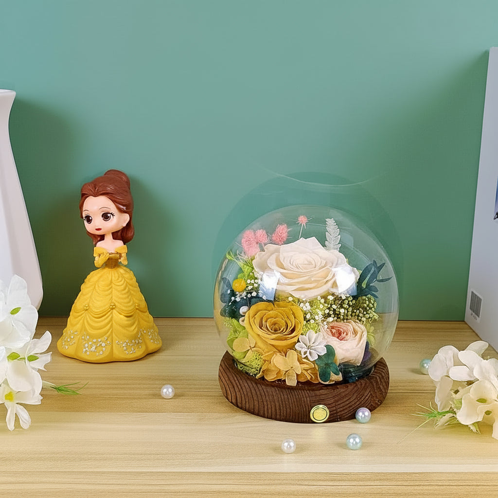 Preserved Rose Dome With LED Lights Gift For Mother's Day Decor | Temsk