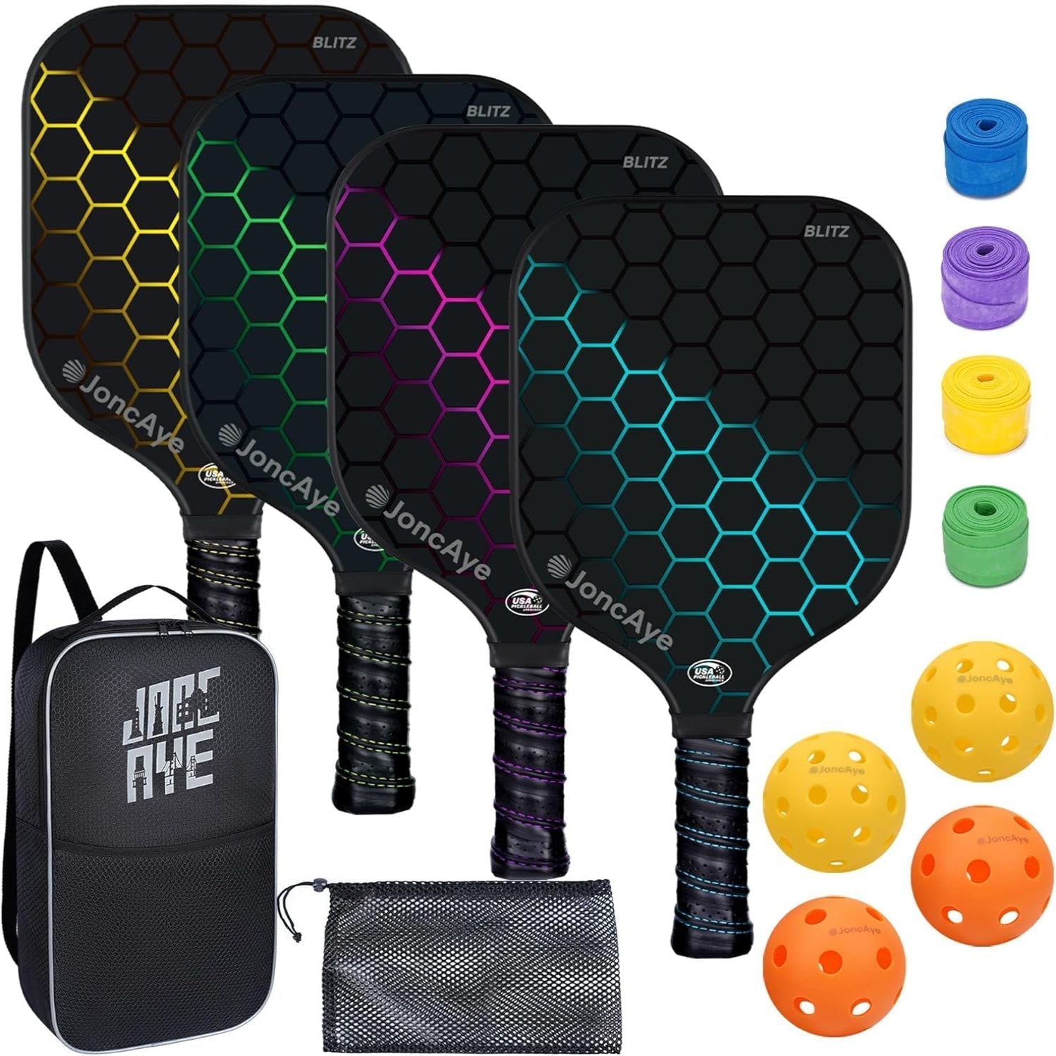 Fiberglass Pickleball Set With Lightweight Paddles And Balls And Carry Bag | Temsk