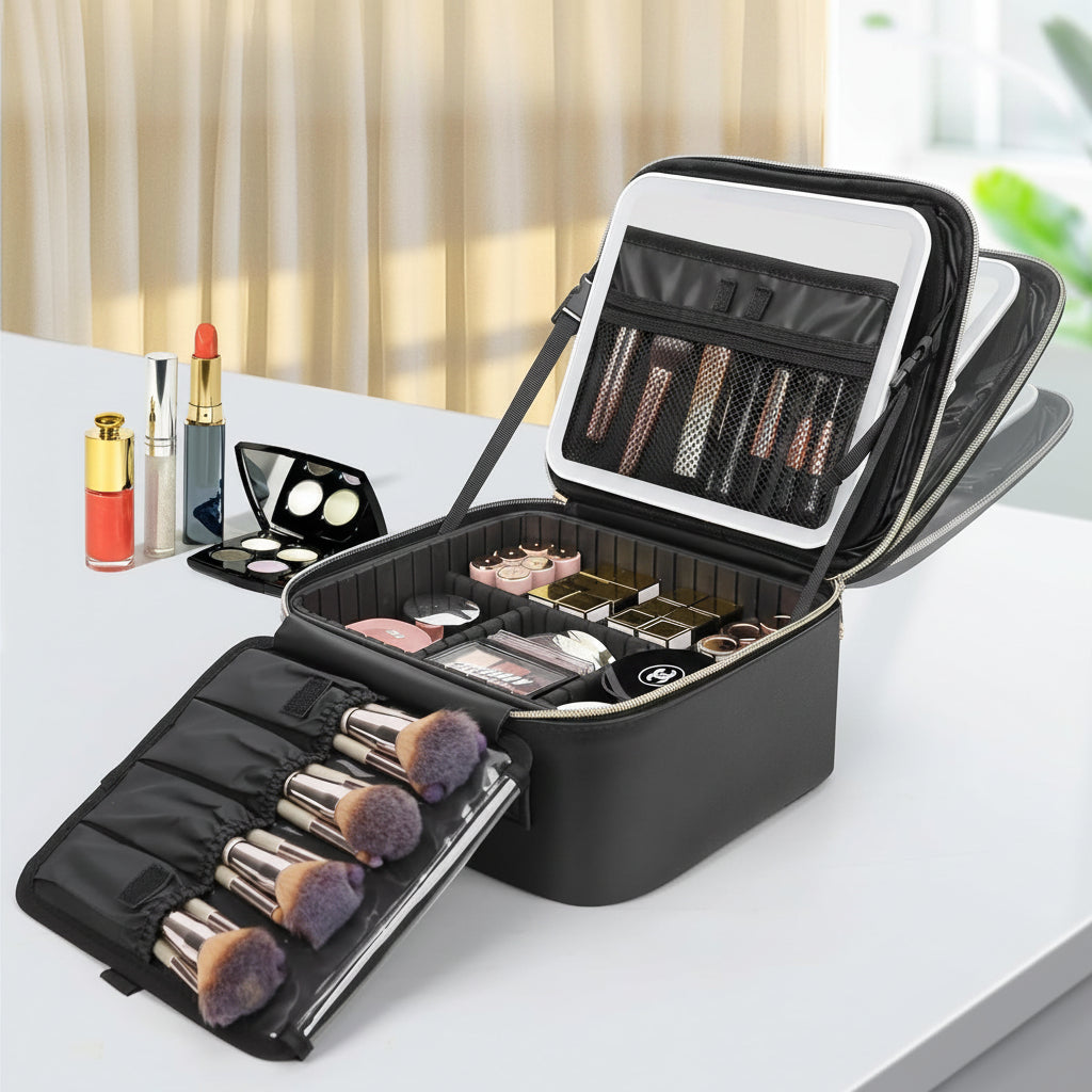Mother's Day Travel Makeup Case With LED Mirror Portable Cosmetic Organizer | Temsk