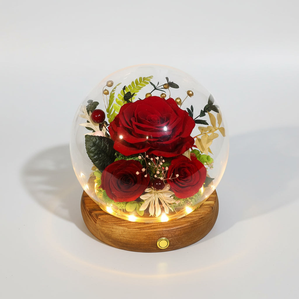 Preserved Rose Dome With LED Lights Gift For Mother's Day Decor | Temsk