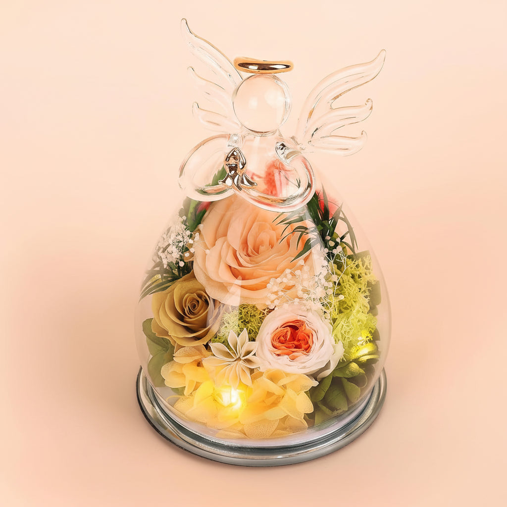 Mother's Day Rose Angel Preserved In Glass Dome With LED Lights | Temsk