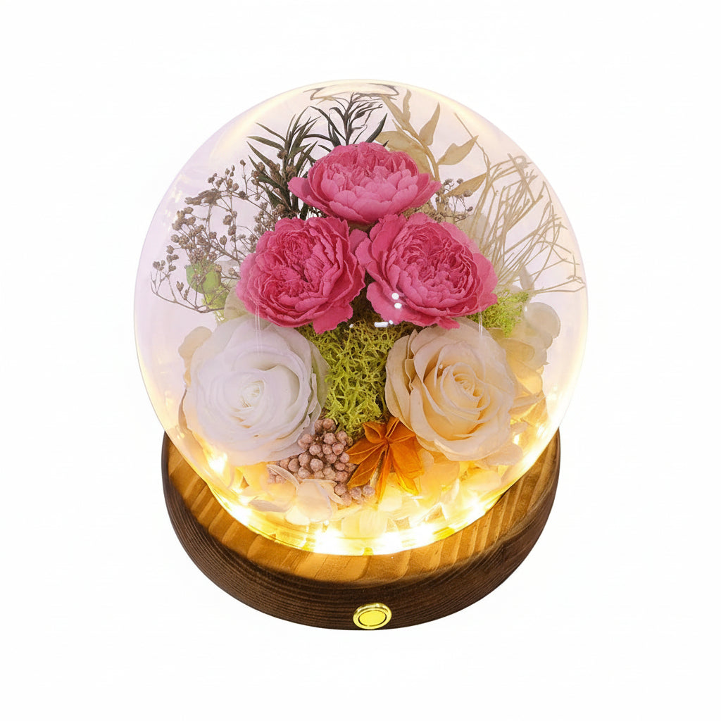Preserved Rose Dome With LED Lights Gift For Mother's Day Decor | Temsk