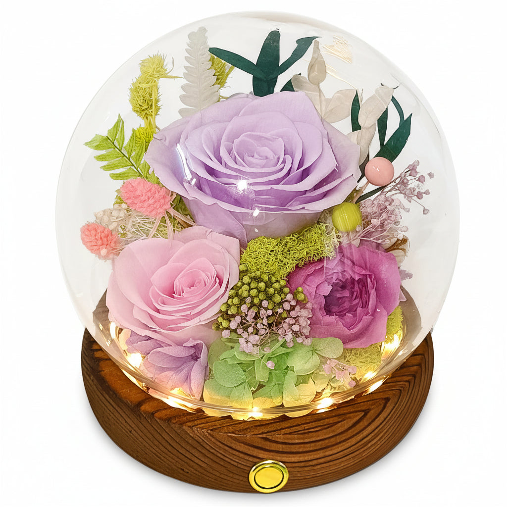 Preserved Rose Dome With LED Lights Gift For Mother's Day Decor | Temsk