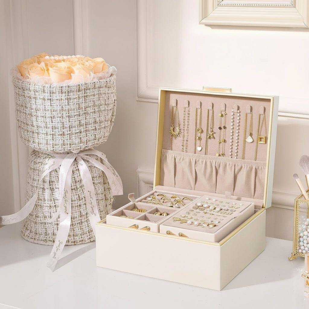 Mother's Day Jewelry Storage Box Organizer With Two Tier Tray | Temsk