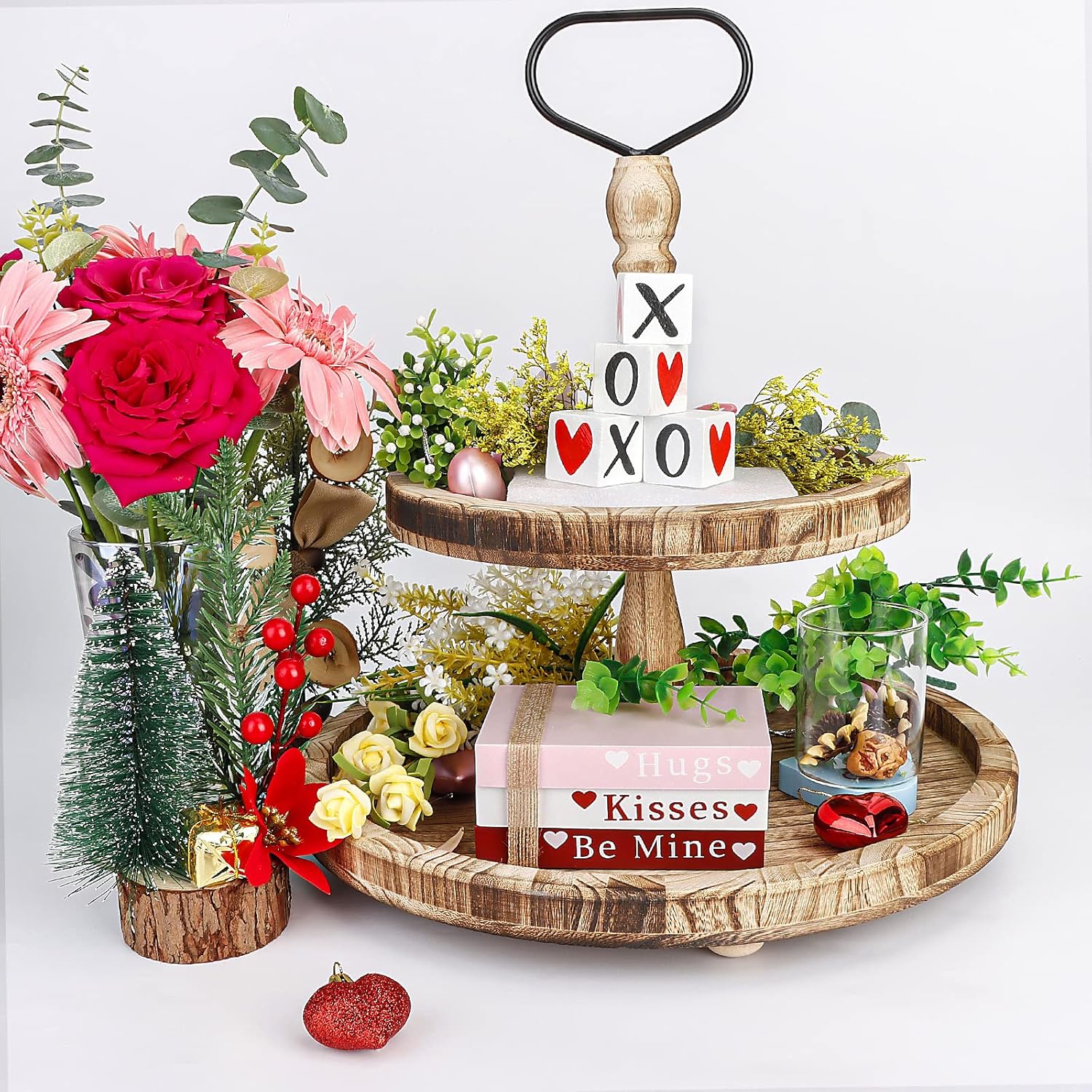 Valentinstag Holz Tischdekor Set mit Bücherstapel und Herz-Regalzeichen | Temsk