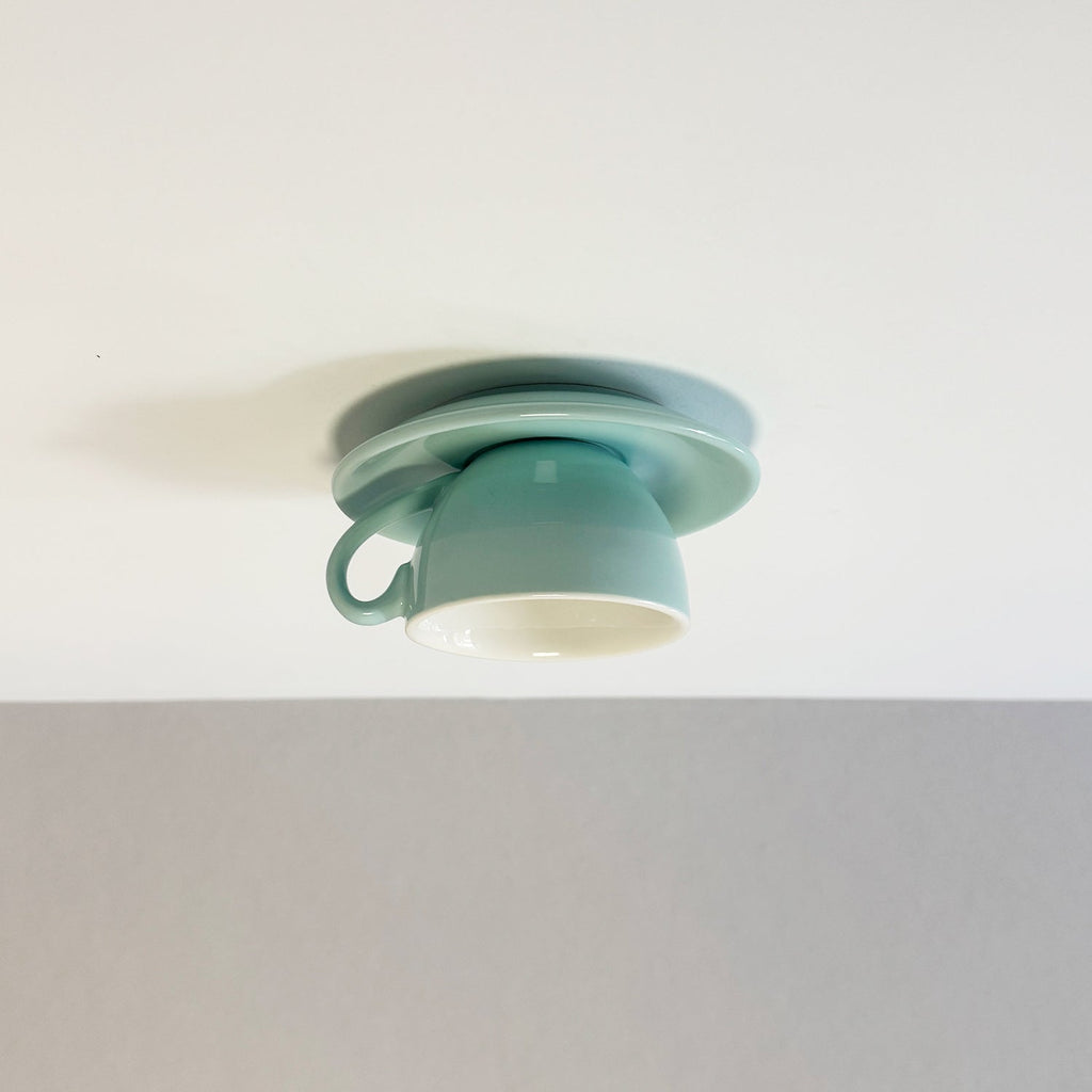 Coffee Cup Ceramic Ceiling Light With LED In Blue Pink For Bedroom And Living Room | Temsk