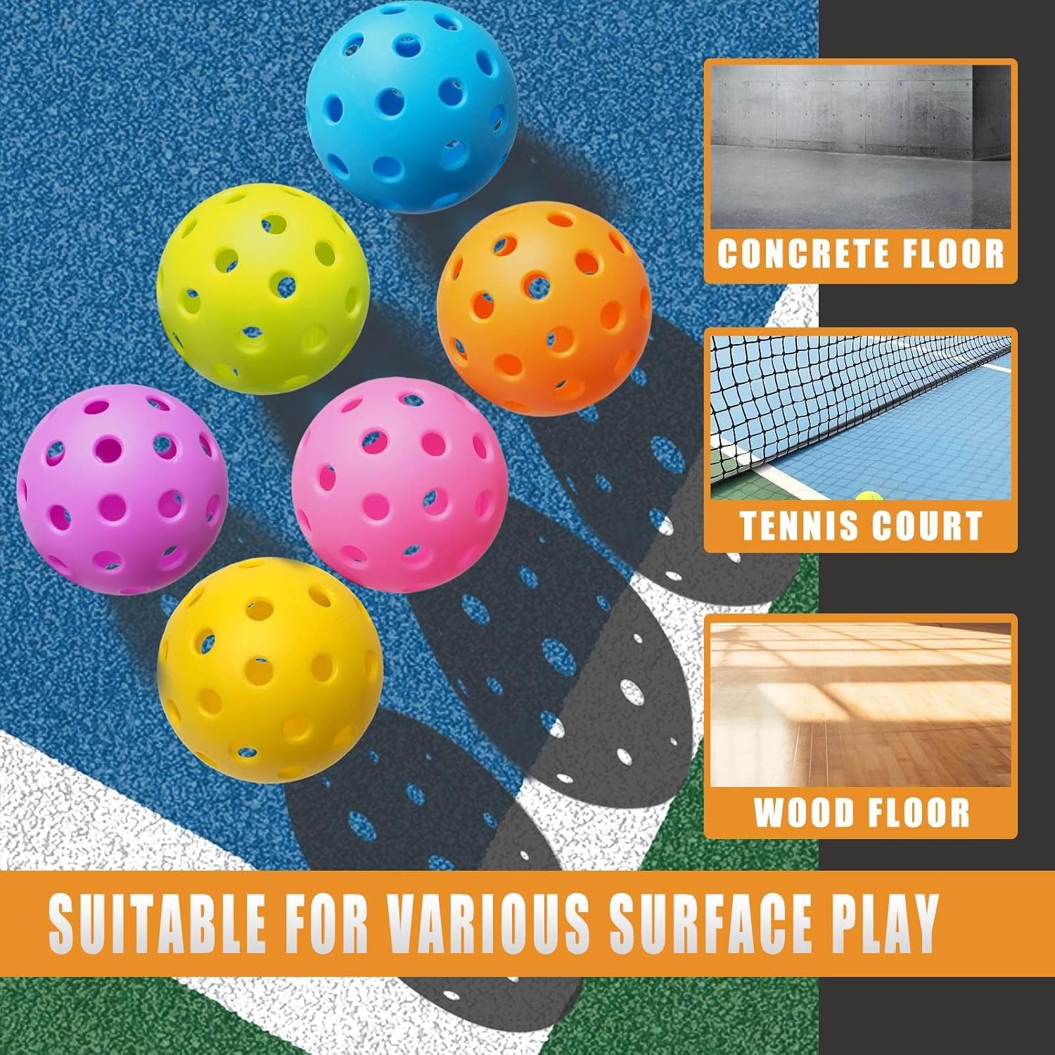 Durable Outdoor Pickleball Balls High Visibility 6 Pack Set | Temsk