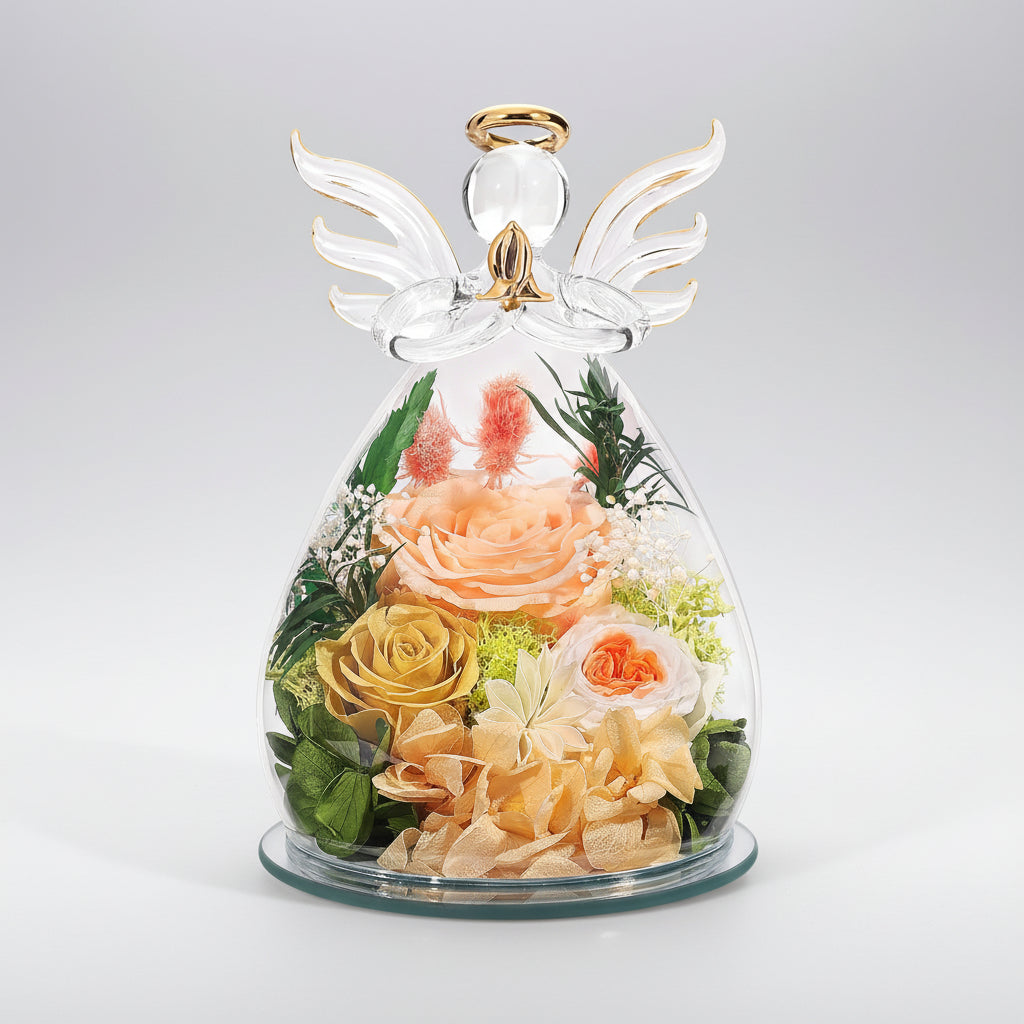 Mother's Day Rose Angel Preserved In Glass Dome With LED Lights | Temsk