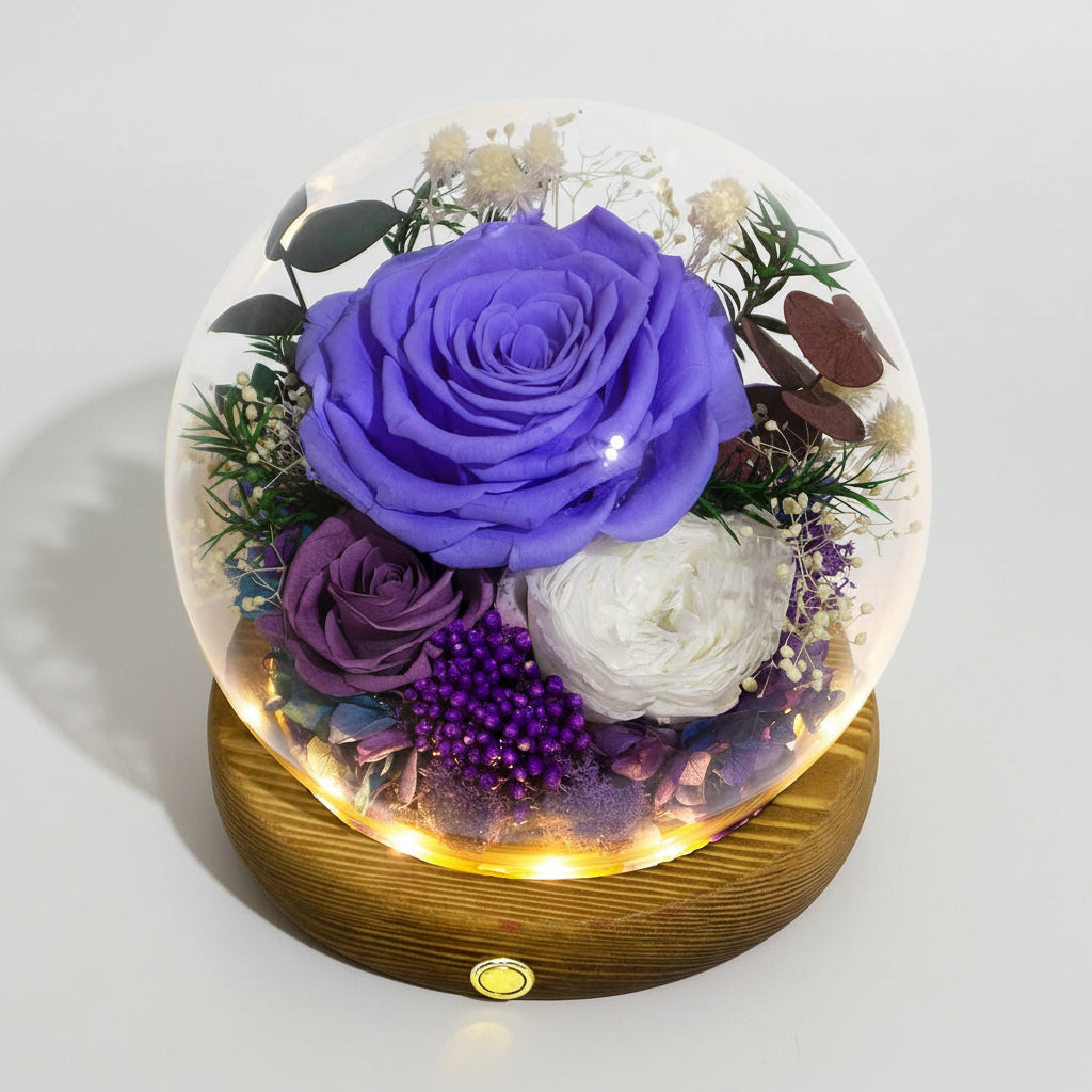 Preserved Rose Dome With LED Lights Gift For Mother's Day Decor | Temsk