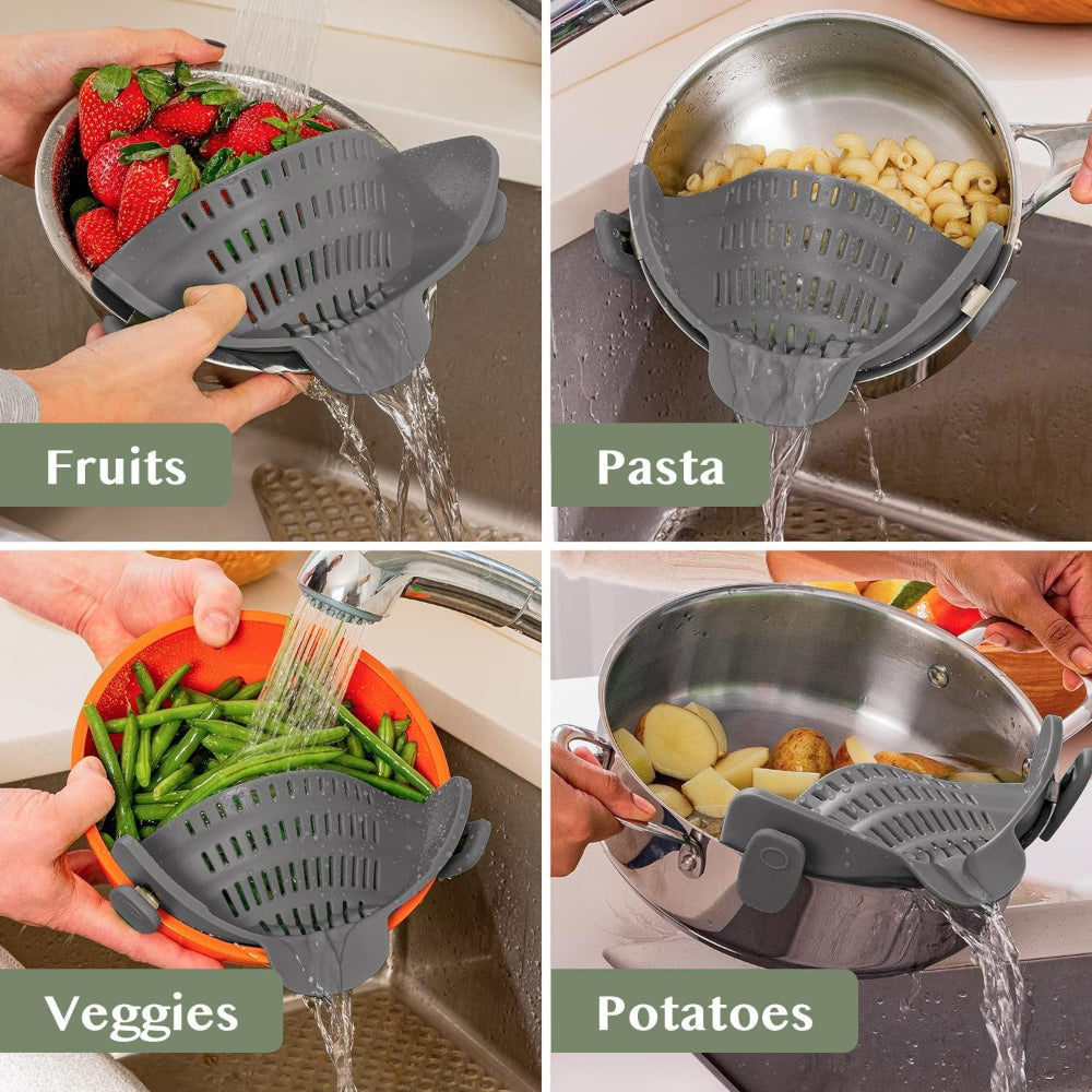 Silicone Clip On Pot Strainer For Pasta Veggies And Draining Water | Temsk