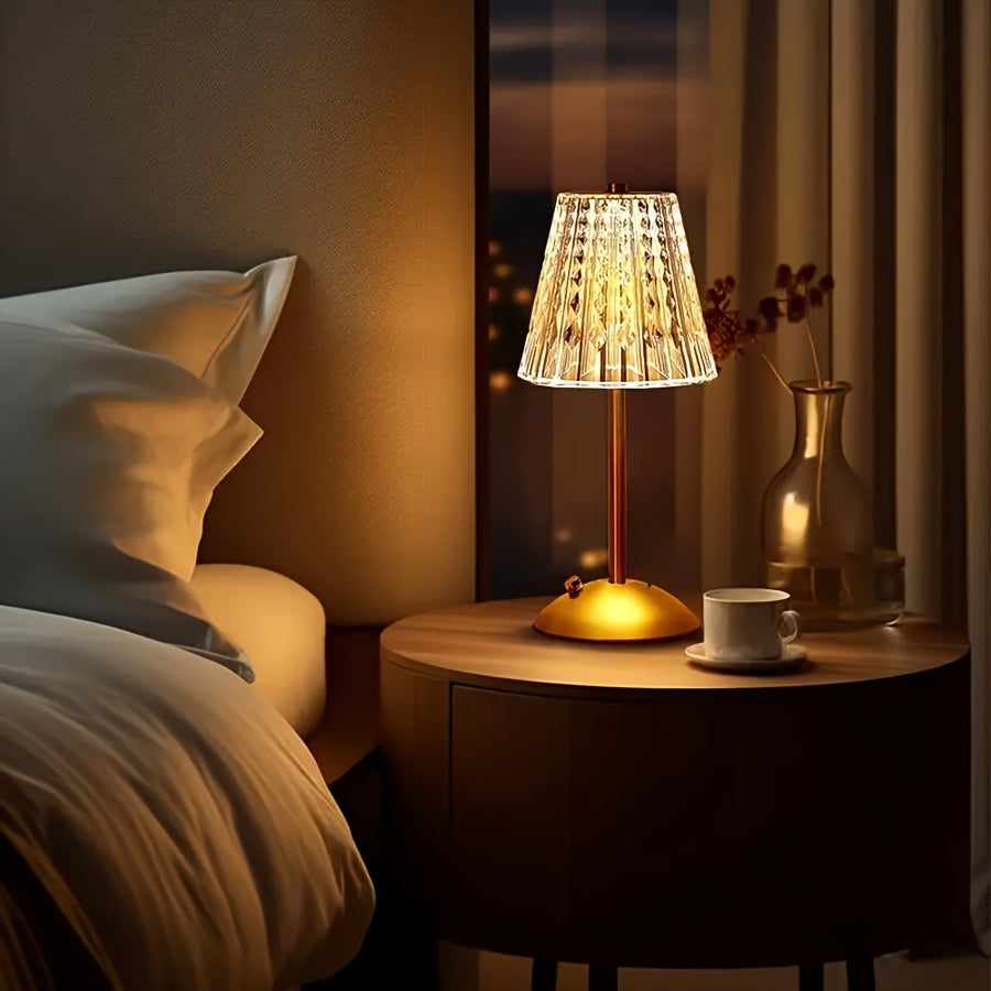 Kristall-Touch-Tischlampe mit dreifacher Farbdimmung und USB-Ladung | Temsk