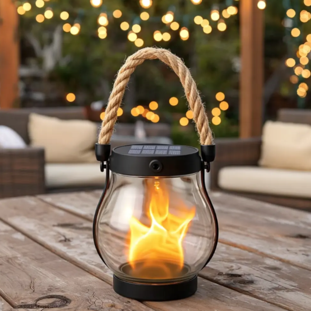 Solar Lantern With Flame Effect For Outdoor Garden Lighting | Temsk