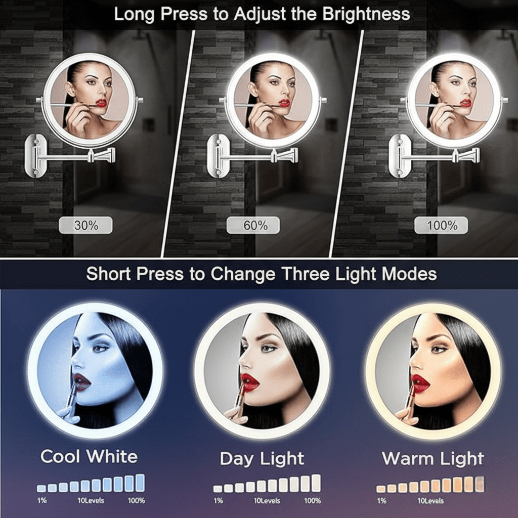 LumiView LED Magnifying Mirror With Adjustable Lighting And Rechargeable Battery | Temsk