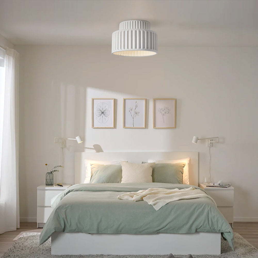Ribbed Resin Ceiling Light E27 White Compact Retro Design Lamp For Living Room | Temsk