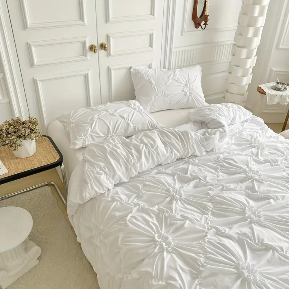 Floral Pleated Quilt Cover Set for Bedroom Bedding | Temsk