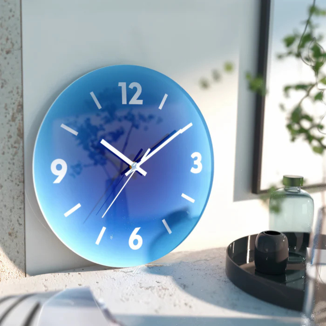 Sunset Glas Wanduhr mit Farbverlauf-Finish | Temsk