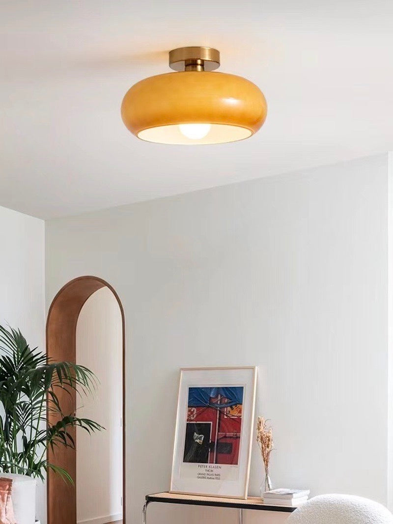 Bauhaus Glass Disk Ceiling Light In Brass Or Chrome Finish, Orange-Yellow Or White Glass | Temsk