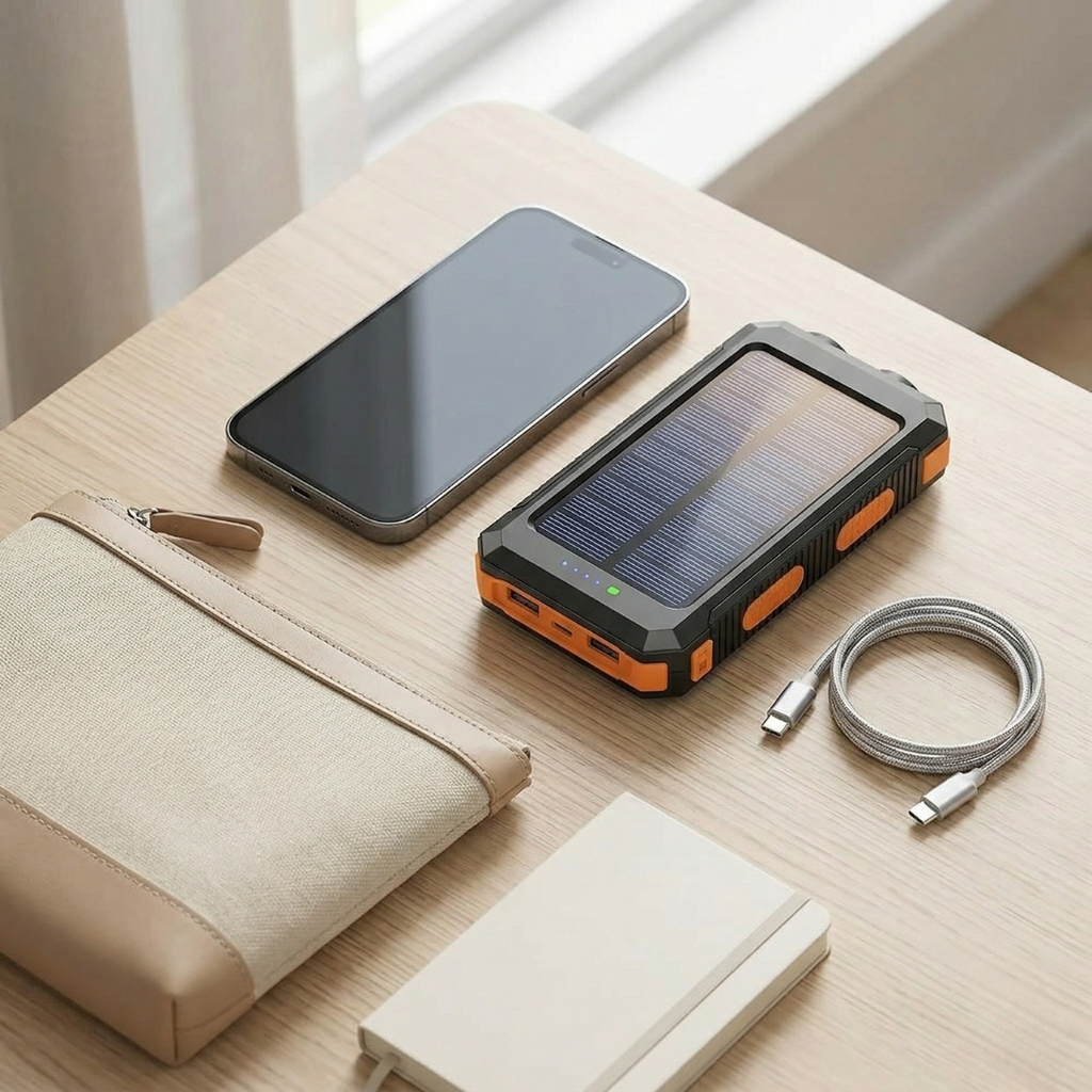 Solcelledrevet powerbank med LED-lys bærbar oplader til daglig brug | Temsk