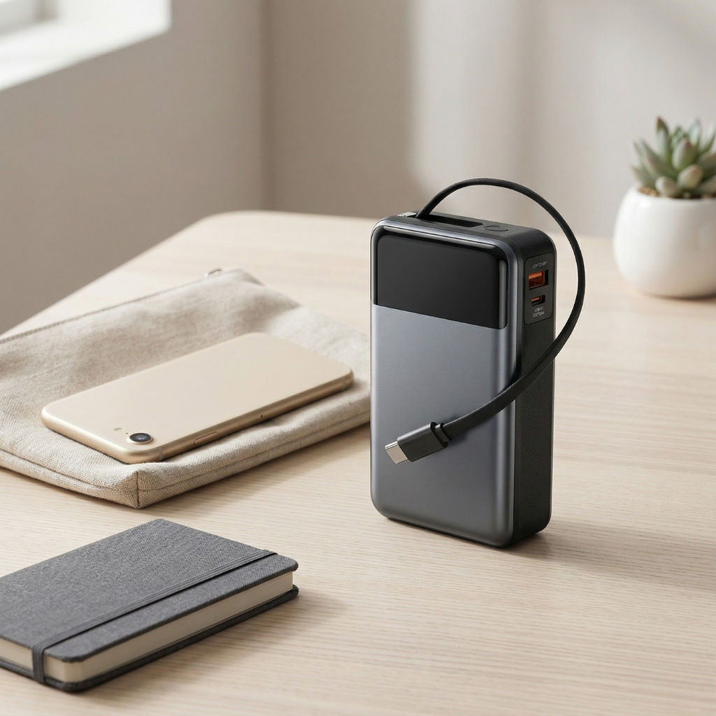 Portable Power Bank With Built-In Cable For Easy On-The-Go Charging | Temsk