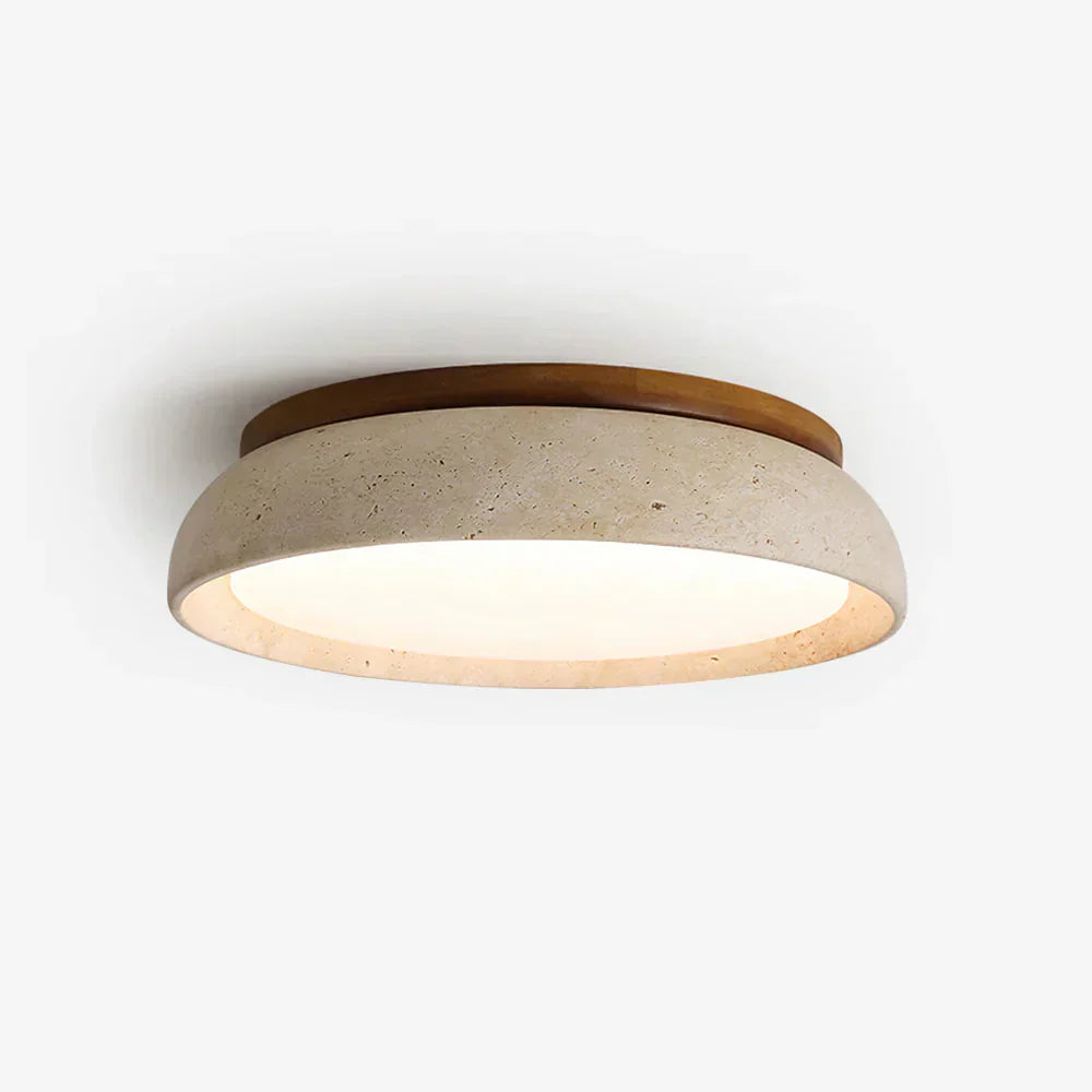 Beige Travertine Ceiling Lamp Sculpture, Natural Stone, Scandinavian Warm Glow, 30cm 43cm | Temsk