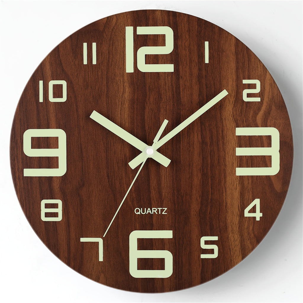 Wanduhr aus Walnussholz mit leuchtendem Glow und geräuschlosem Quarzwerk | Temsk