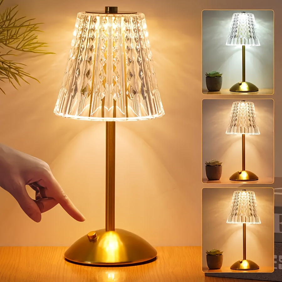 Kristall-Touch-Tischlampe mit dreifacher Farbdimmung und USB-Ladung | Temsk