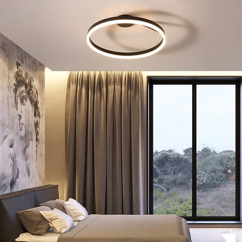 Dimmable LED Ring Ceiling Light, Metal and Acrylic, 50cm, Black and White, Temsk