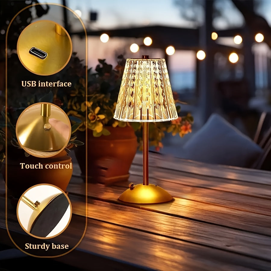 Kristall-Touch-Tischlampe mit dreifacher Farbdimmung und USB-Ladung | Temsk