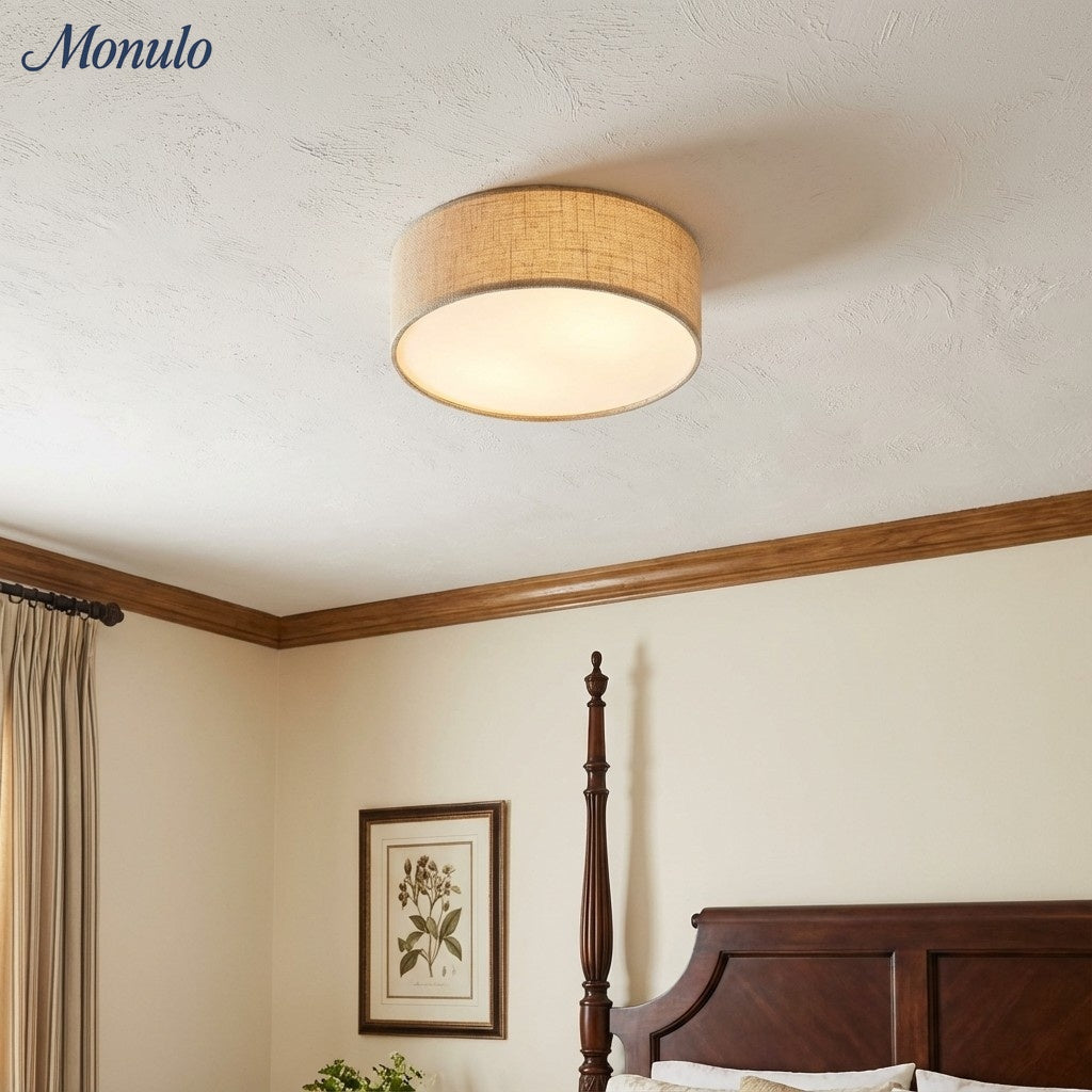 Linen Shade Drum Ceiling Light, Diameter 30/45 Cm, Scandinavian Modern Living Room Lamp | Temsk