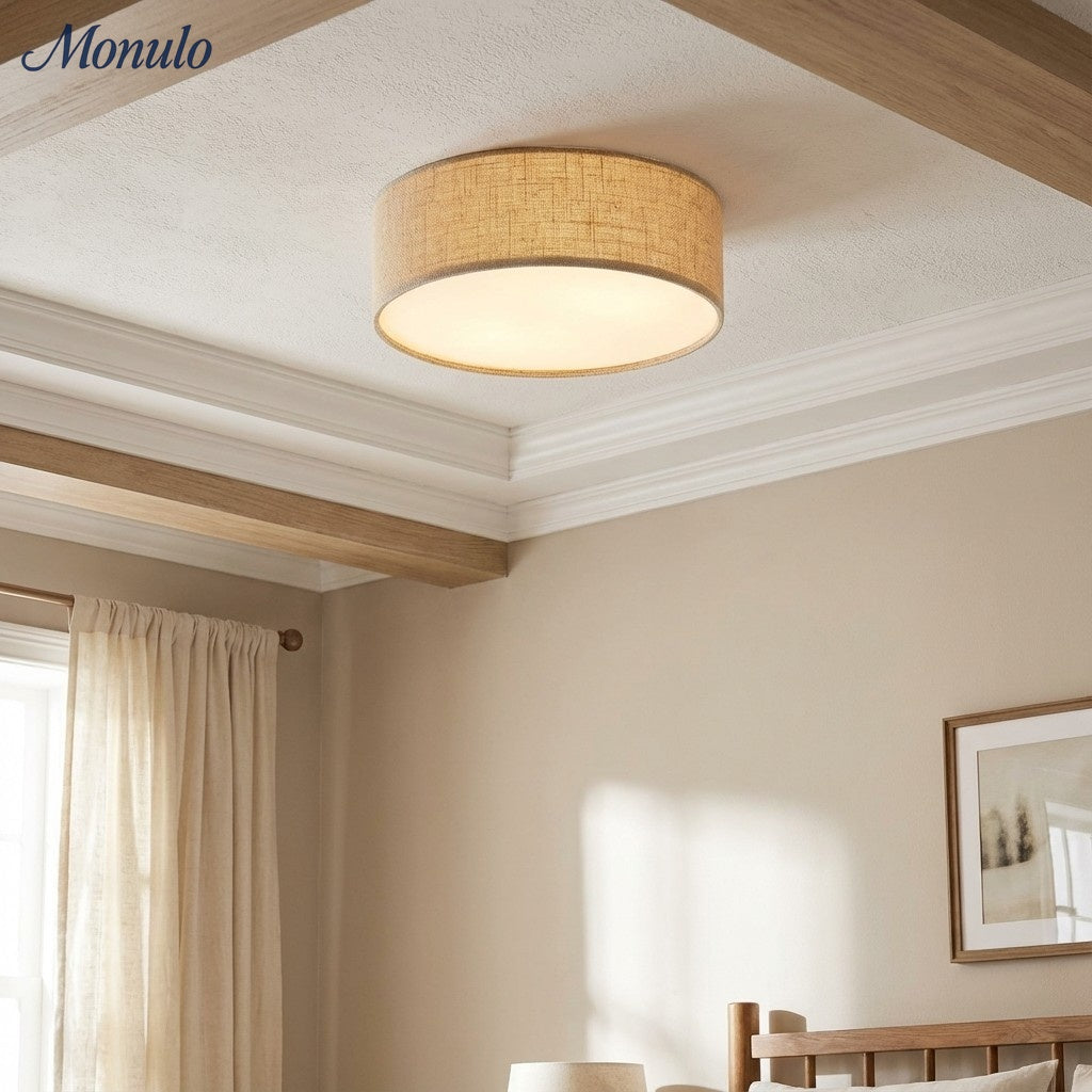 Linen Shade Drum Ceiling Light, Diameter 30/45 Cm, Scandinavian Modern Living Room Lamp | Temsk