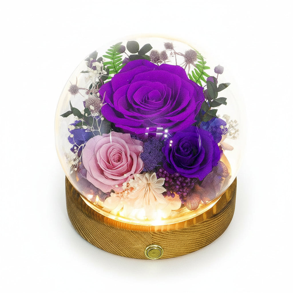 Preserved Rose Dome With LED Lights Gift For Mother's Day Decor | Temsk